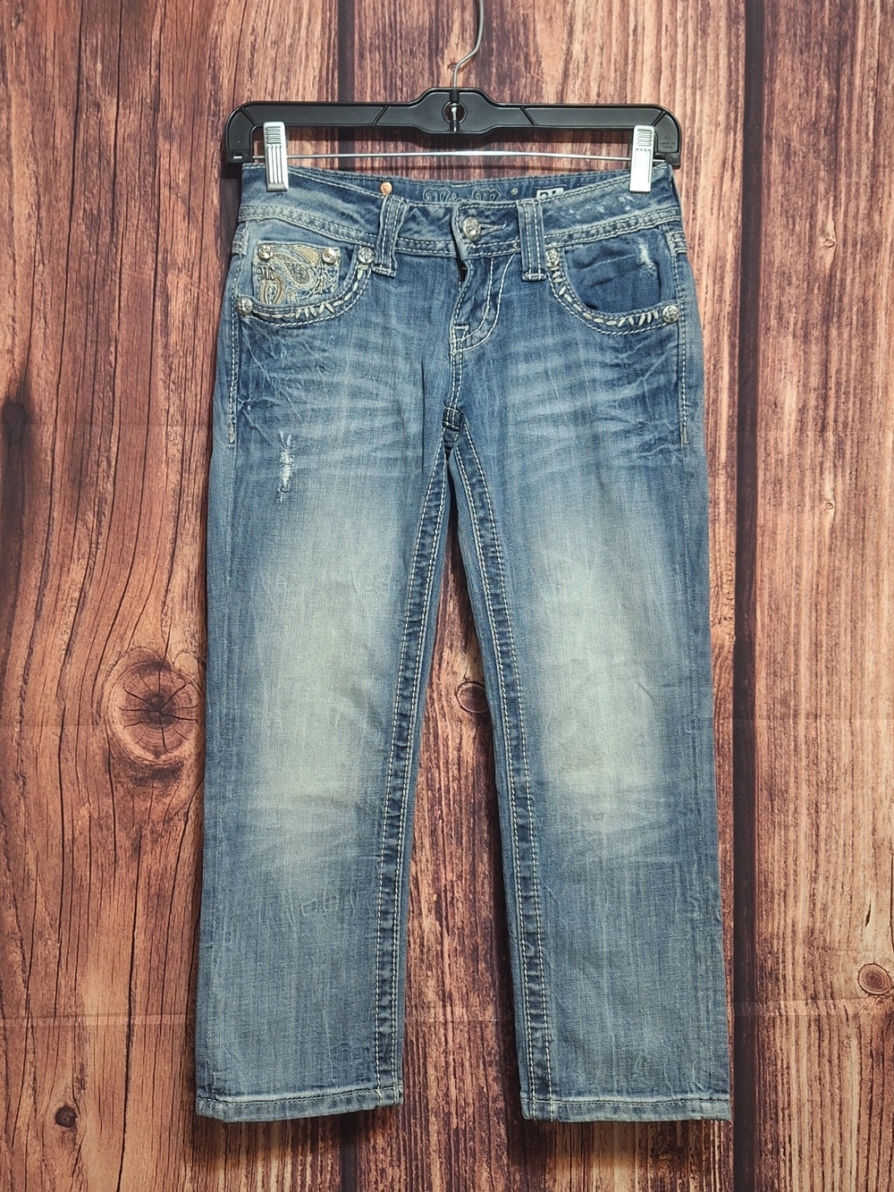 Miss Me Light Blue Washed Capris with Embroidered Pockets Size 24